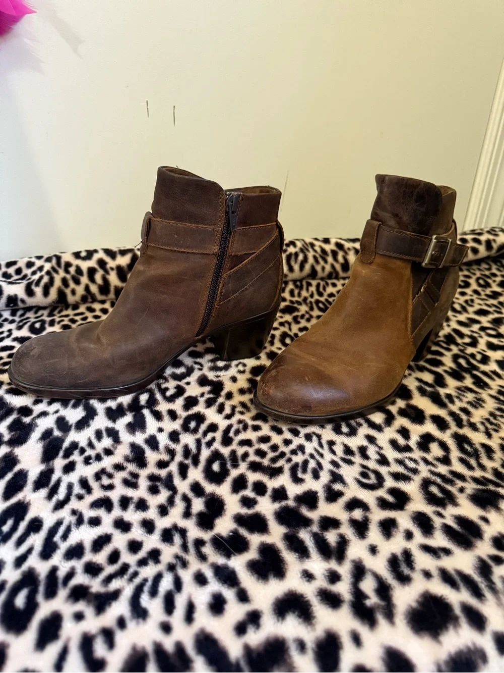 Women's Brown Leather Ankle Boots with Buckle Detail